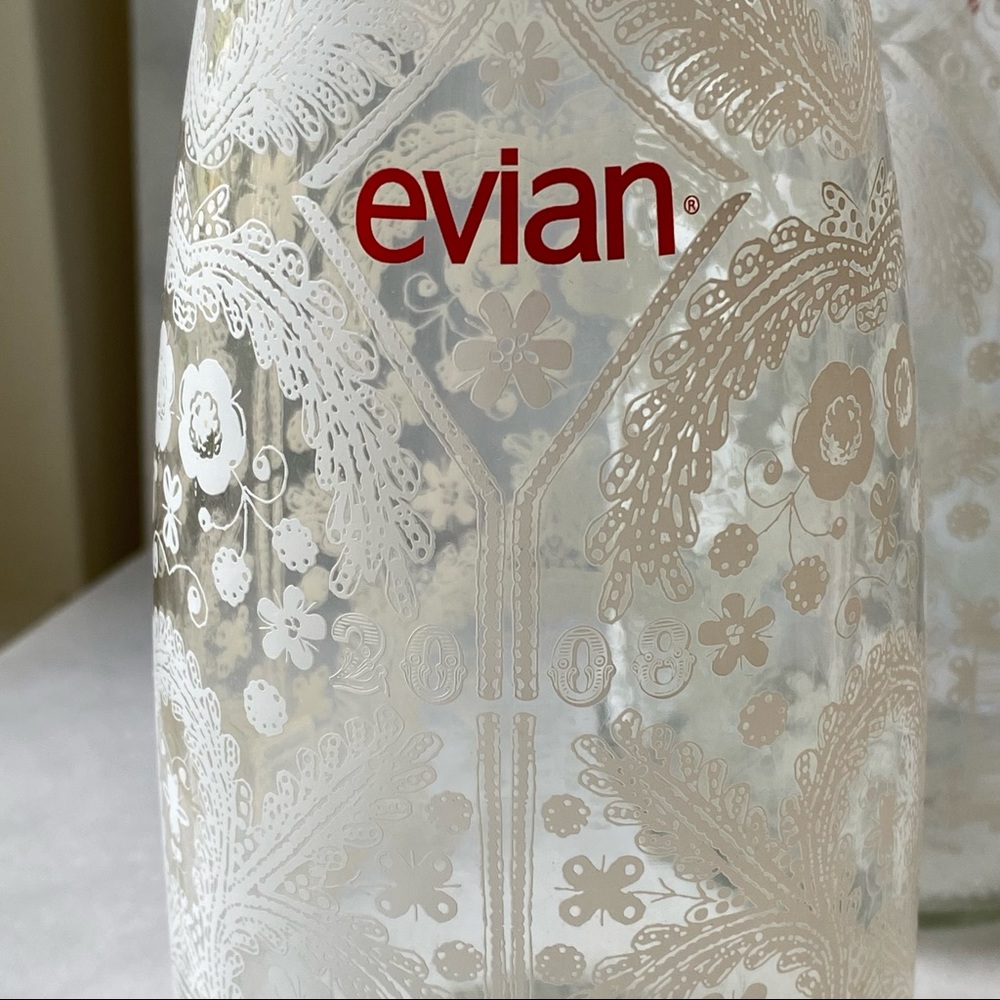 2 x Vintage Evian x Christian Lacroix Limited Edition Glass Water Bottles, EMPTY